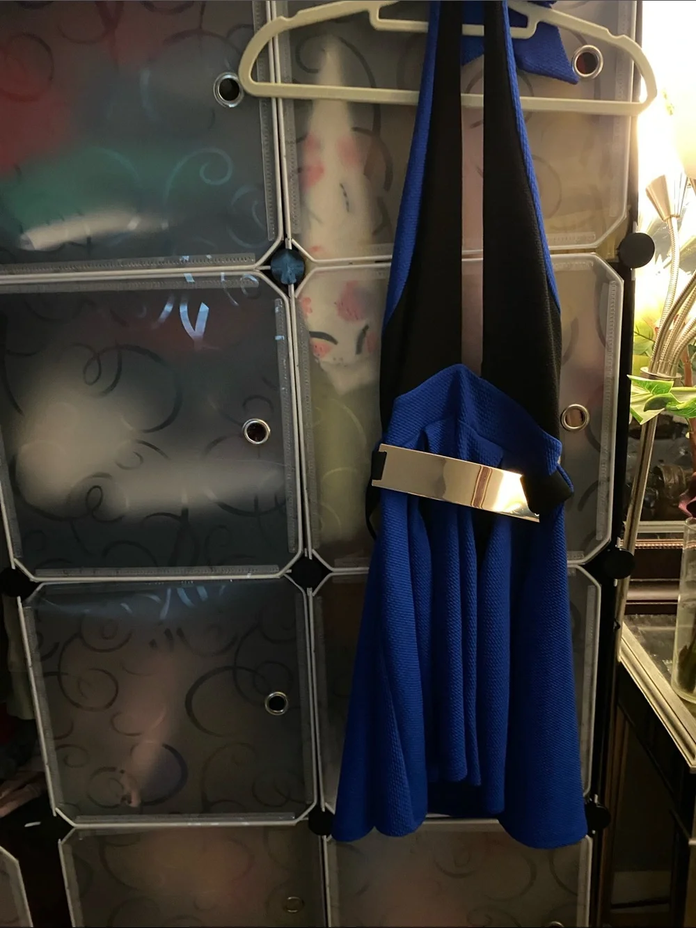 Backless Royal Blue Halter Dress with Gold Plated Belt